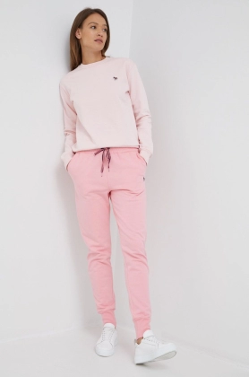 PS Paul Smith pantaloni de trening din bumbac femei, culoarea roz, neted