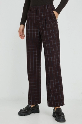 PS Paul Smith pantaloni din lana femei, culoarea bordo, lat, high waist