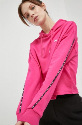 Puma bluza trening culoarea roz, cu gluga, cu imprimeu