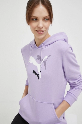 Puma bluza trening culoarea violet, cu gluga, cu imprimeu