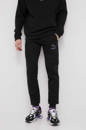 Puma pantaloni 530746 barbati, culoarea negru, cu imprimeu