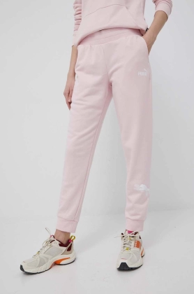 Puma pantaloni 847115 femei, culoarea roz, cu imprimeu