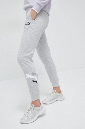 Puma pantaloni de trening culoarea gri, cu imprimeu