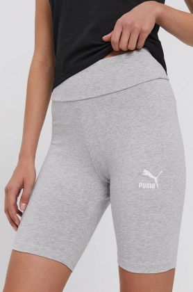 Puma Pantaloni scurti 530234 femei, culoarea gri, cu imprimeu, high waist