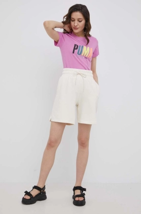 Puma pantaloni scurti 533514 femei, culoarea bej, neted, high waist