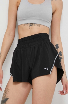 Puma pantaloni scurti de alergare culoarea negru, cu imprimeu, high waist