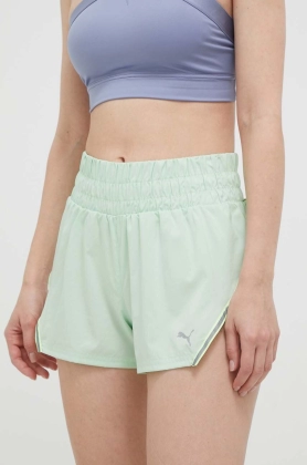 Puma pantaloni scurti de alergare culoarea verde, cu imprimeu, high waist