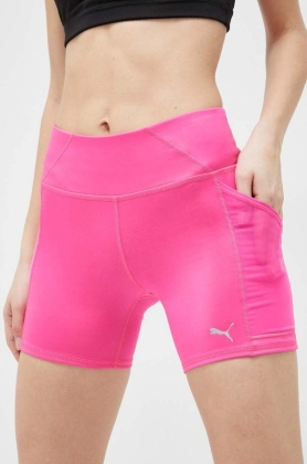 Puma pantaloni scurti de alergare Favorite culoarea roz, neted, high waist
