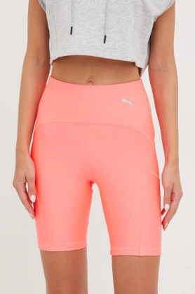 Puma pantaloni scurti de alergare Ultraform femei, culoarea portocaliu, neted, high waist