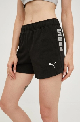 Puma pantaloni scurti de antrenament Rtg femei, culoarea negru, cu imprimeu, high waist