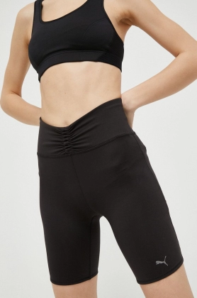 Puma pantaloni scurti de yoga Studio Foundation culoarea negru, neted, high waist