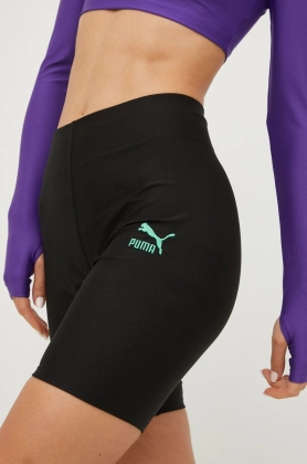 Puma pantaloni scurti X Dua Lipa femei, culoarea negru, neted, medium waist