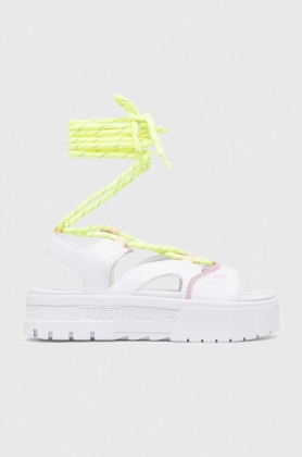 Puma sandale Mayze Sandal Laces Pop Wns femei, culoarea alb, cu platforma