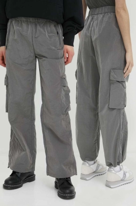 Rains pantaloni 18980 Cargo Pants Wide culoarea argintiu, drept, medium waist