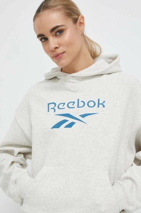 Reebok Classic hanorac de bumbac Archive Big Logo femei, culoarea bej, cu gluga, cu imprimeu