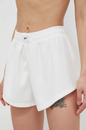 Reebok Classic pantaloni scurti femei, culoarea alb, neted, high waist