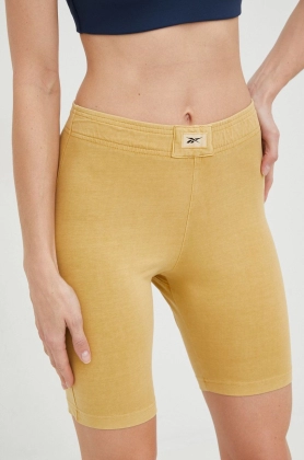 Reebok Classic pantaloni scurti femei, culoarea galben, neted, high waist
