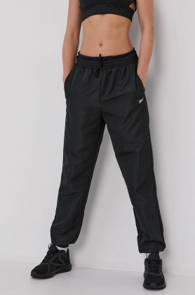 Reebok Pantaloni GR9508 femei, culoarea negru, model drept, medium waist