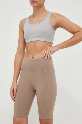 Reebok pantaloni scurti de antrenament Lux culoarea bej, neted, high waist