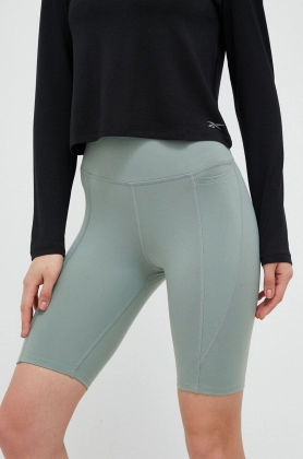 Reebok pantaloni scurti de antrenament Lux culoarea verde, neted, high waist