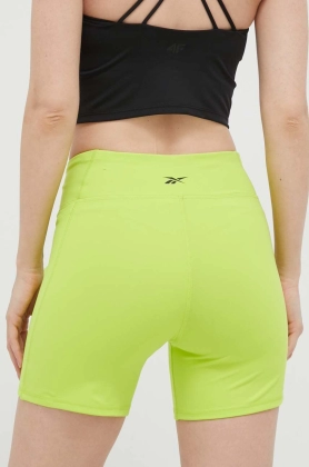 Reebok pantaloni scurti de antrenament Lux culoarea verde, neted, high waist