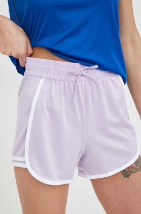 Reebok pantaloni scurti de antrenament Workout Ready femei, culoarea violet, cu imprimeu, high waist