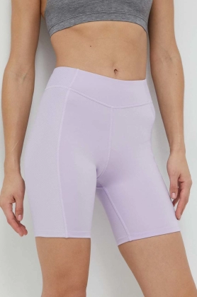 Reebok pantaloni scurti de yoga femei, culoarea violet, neted, high waist