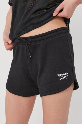 Reebok Pantaloni scurti GL2554 femei, culoarea negru, material neted, medium waist