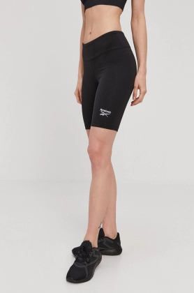 Reebok Pantaloni scurti GL4694 femei, culoarea negru, cu imprimeu, medium waist