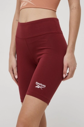 Reebok pantaloni scurti HI5560 femei, culoarea bordo, neted, high waist