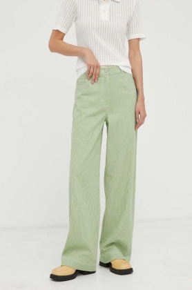 Remain pantaloni femei, culoarea verde, drept, high waist