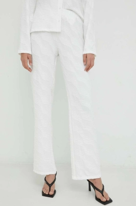 Resume pantaloni femei, culoarea alb, drept, high waist