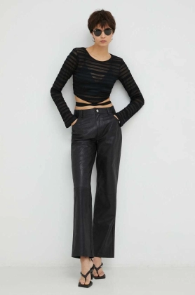 Resume pantaloni femei, culoarea negru, drept, high waist