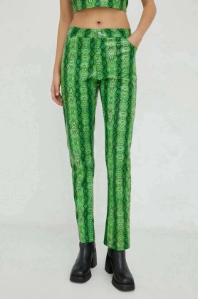 Resume pantaloni femei, culoarea verde, drept, medium waist