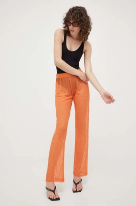 Resume pantaloni Rayanna femei, culoarea portocaliu, drept, high waist