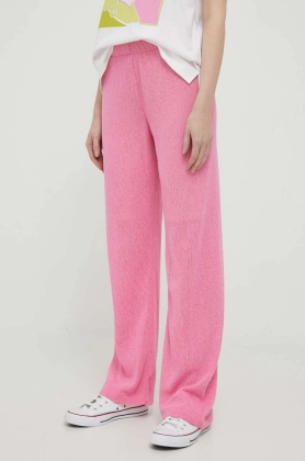 Rich & Royal pantaloni de bumbac culoarea roz, drept, high waist