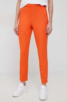 Rich & Royal pantaloni femei, culoarea portocaliu, mulata, high waist