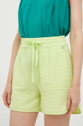 Rich & Royal pantaloni scurti femei, culoarea verde, neted, high waist