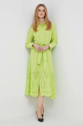 Rich & Royal rochie din bumbac culoarea verde, midi, evazati
