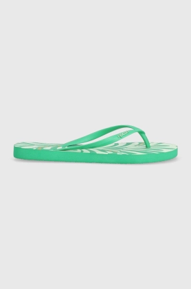 Rip Curl slapi femei, culoarea verde, cu toc plat