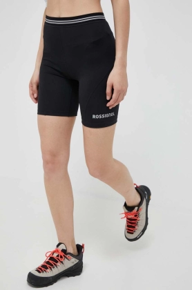 Rossignol pantaloni scurti femei, culoarea negru, neted, high waist