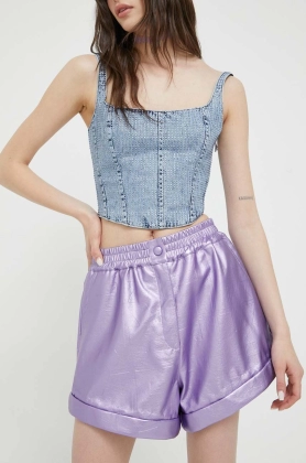 Rotate pantaloni scurti femei, culoarea violet, neted, high waist