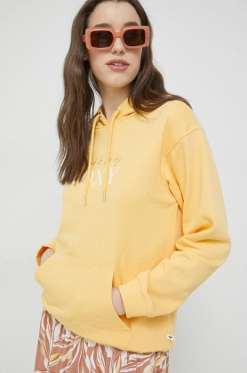 Roxy bluza femei, culoarea galben, cu gluga, cu imprimeu