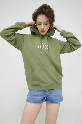 Roxy bluza femei, culoarea verde, cu gluga, cu imprimeu