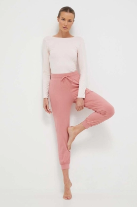 Roxy pantaloni de yoga Naturally Active culoarea roz, neted