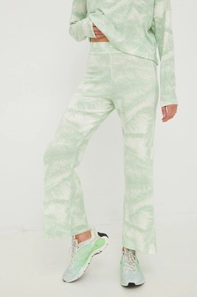 Roxy pantaloni femei, culoarea verde, evazati, high waist