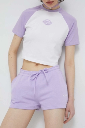 Roxy pantaloni scurti femei, culoarea violet, neted, medium waist