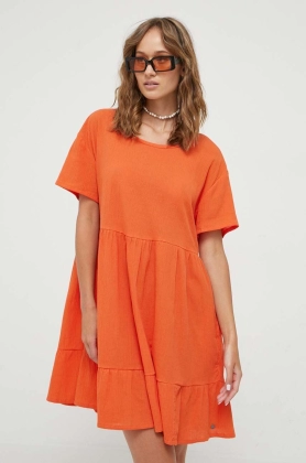 Roxy rochie din bumbac culoarea portocaliu, mini, oversize