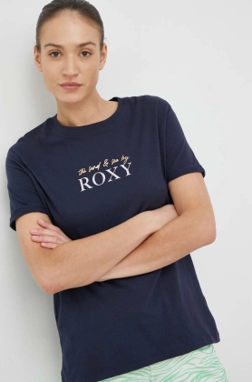 Roxy tricou din bumbac culoarea albastru marin