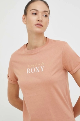 Roxy tricou din bumbac culoarea maro
